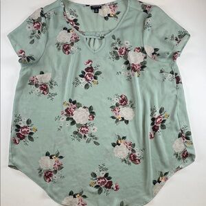Torrid Women’s Plus Size Mint Floral Blouse Keyhole Short Sleeve Size 0